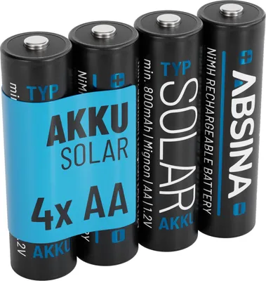 Produktbild von ABSINA 4x Solar Akku AA wiederaufladbar 800mAh 1.2V NiMH - Mignon AA Solar Batterien für Solarleuchten