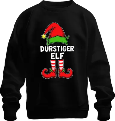 Produktbild von Durstiger Elf Weihnachtsfeier Trinkspiel Bier Party Geschenk Uni Sweatshirt Pullover, Schwarz, L