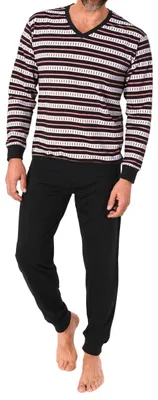 Produktbild von Normann Herren langarm Schlafanzug mit Bündchen – Pyjama in eleganter Streifenoptik ; rot , 50