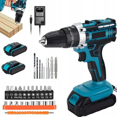 Zdjęcie produktu dla Wiertarko-wkrętarka udarowa 20 V, 50 Nm, 3-w-1. Wyposażona w metalową wrzecionową, 2 akumulatory + ładowarka