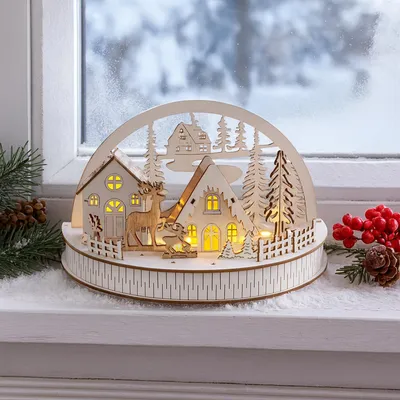 Produktbild von LED Dekobogen Winterdorf und Rehe Weihnachtsdeko mit 5 LEDs