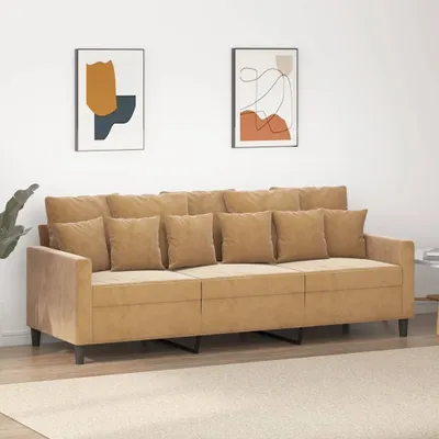 Image de Canapé exclusif, 3 places, couleur marron, 180 cm, revêtement en velours