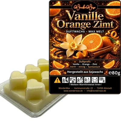 Produktbild von WonderWax Duftwachs Wax Melts für Duftlampe, 6 Herzen Duftmelt Wachsmelt Sojawachs Duftwachs Würfel für Raumdüfte, Wachs Duftöl Winter Indoor Schmelzen für Aromalampe Spicy Vanille Orange Zimt