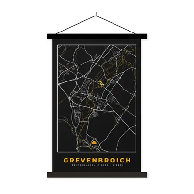 Produktbild von MuchoWow® Textilposter Stadtplan - Karte - Deutschland - Grevenbroich - Karte 40x60 cm mit schwarzem Rahmen - Wanddekorationen