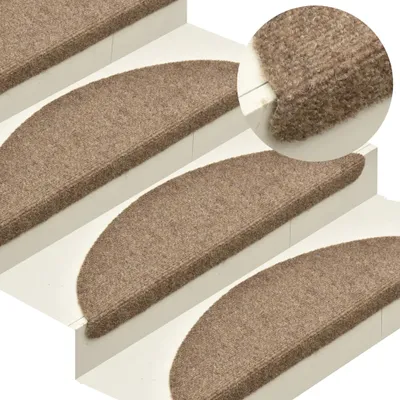 Image de The Living Store Tapis d'escalier autocollant 5 pcs. Crème 65x21x4cm Non-tissé aiguilleté