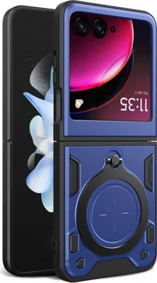 Produktbild von Handyhülle für Motorola Razr 50 Dual-Layer Stoßfest Rüstung Hülle mit Kreisförmig Ring Ständer Blau