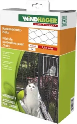 Produktbild von Windhager Katzenschutz-Netz, für Balkon, Balkon Terrasse und Fenster, Robustes HDPE-Gewebe, 2,5 x 4 m, schwarz, 06775