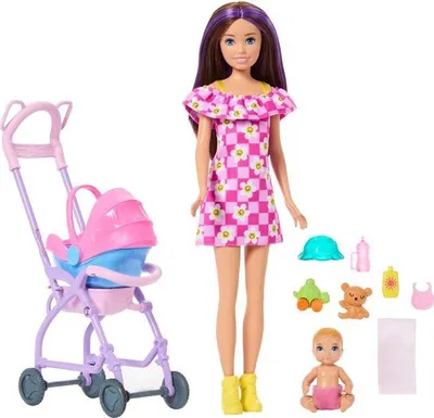 Zdjęcie produktu dla Lalka Barbie Skipper Babysitters Inc, Zestaw z Lalką i Wózkiem, Fotelik Samochodowy, Akcesoria, Dla Dzieci 4+