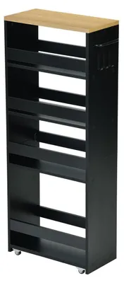 Obrázek produktu pro Mobilní vozík, rozměry 40x20x100 cm, černý + barva dubu, 5 polic s háčky
