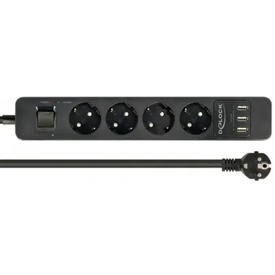 Image de DELOCK Steckdosenleiste 4-fach mit USB Ladegerät schwarz