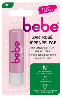 Zdjęcie produktu dla Bebe Lipstick Zartrose pielęgnacja ust z olejkiem migdałowym i masłem shea