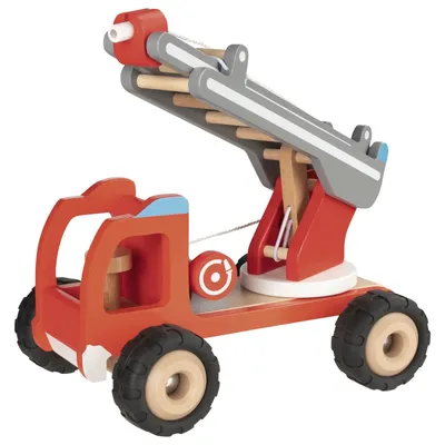 Produktbild von goki 55877 Feuerwehr Leiterwagen 27,3 x 17 x 16,5 cm, Holz, rot/natur