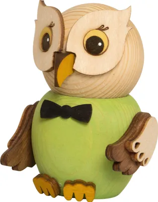Produktbild von Drechslerei Kuhnert Holzfigur Mini Eule in grün aus Holz - ca. 7 cm - Echte Kunst aus dem Erzgebirge