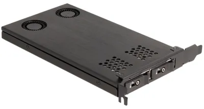 Produktbild von DeLOCK PCI Express x16 Karte Wechselrahmen für 2 x M.2 NVMe SSD - Bifurcation, PCIe, M.2, Männlich, PCIe 4.0, Schwarz, Aktiv