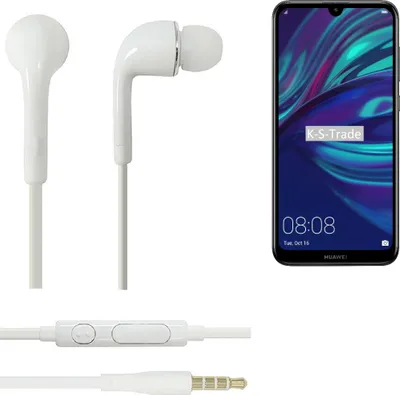 Produktbild von K-S-Trade Kopfhörer Headset kompatibel mit Huawei Y7 (2019) mit Mikrofon u Lautstärkeregler weiß 3,5mm Klinke Kabel Headphones Ohrstöpsel