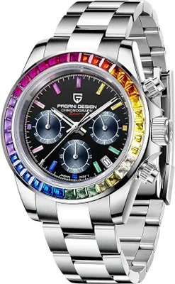 Produktbild von Pagani Design 1644 Designer Watch Armbanduhr Classic Uni Herren und Damen Seiko Quarzwerk VK 63 mit Regenbogen Lünette