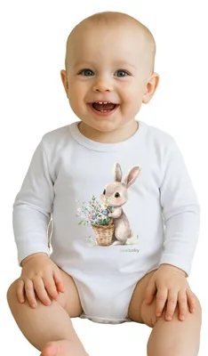Imagen del producto de Body para bebé con estampado "Nuevo bebé, conejito y flores", talla 74 (6-9 meses)