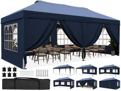 Produktbild von Quictent 3x6m Faltpavillon, Pavillon EIN-Tasten-Zentralverriegelung, faltbar mit 6 Seitenwänden, UV-beständig, Gartenpavillon , Blau