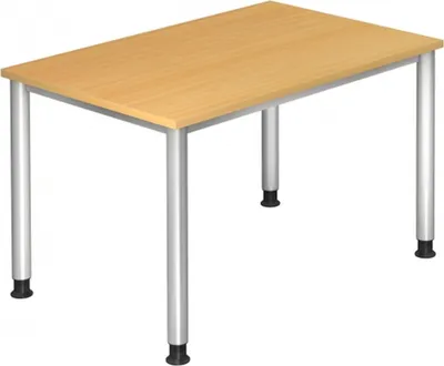 Produktbild von HAMMERBACHER HS12 höhenverstellbarer Schreibtisch buche rechteckig 4-Fuß-Gestell silber 120,0 x 80,0 cm