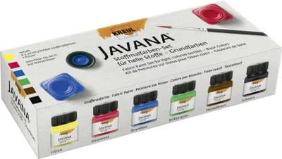 Produktbild von Kreul Javana Stoffmalfarben Set 6 x 20 ml für helle Stoffe, Grundfarben