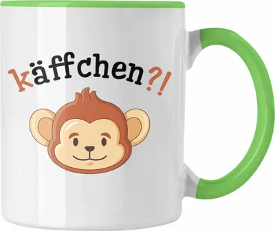 Produktbild von Trendation - Käffchen Tasse Geschenk Lustige Kaffeetasse mit Sprüchen Affe Grafik Büro Arbeit Tasse Kollege Kollegin (Grün)