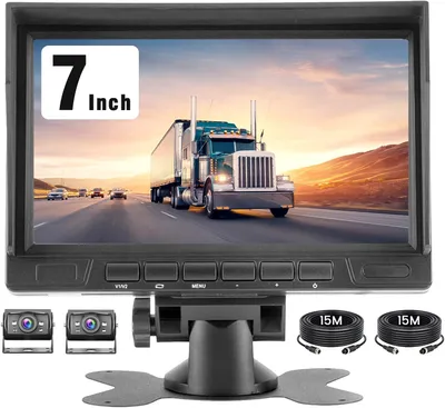 Obrázek produktu pro 1080P HD, 2x couvací kamera s 7palcovým IPS monitorem, 2 obrazovky/parkovací asistent, IP69 AHD couvací kamera, vhodné pro automobily, noční vidění pro nákladní vozidla