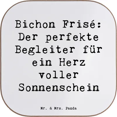 Produktbild von Mr. & Mrs. Panda Untersetzer Tasse Spruch Bichon Frisé Freude - Weiß - Geschenk, perfekter Begleiter, für Gläser, Hunderasse, Holzuntersetzer, Familienhunde, Tee, Hund