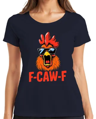 Immagine prodotto di F-CAW-F Maglietta da donna Cool Rooster with Sunglasses Funny Retro Farm Chicken, Navy, M