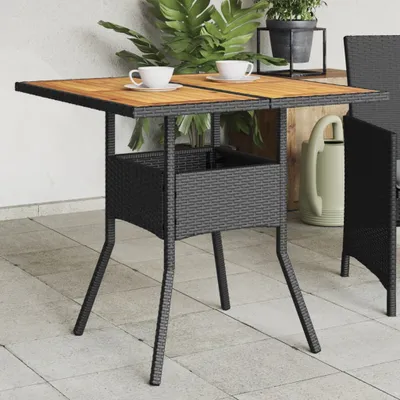 Obrázek produktu pro Maison Exclusive - Zahradní stůl s dřevěnou deskou Černý 80x80x75 cm Poly ratan