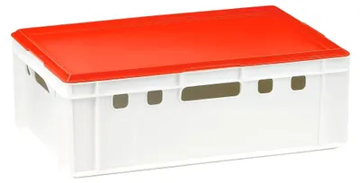 Produktbild von E2 Kiste mit rotem Deckel 600 x 400 x 200 mm Fleischkiste Lagerkiste Metzgerkiste in weiß