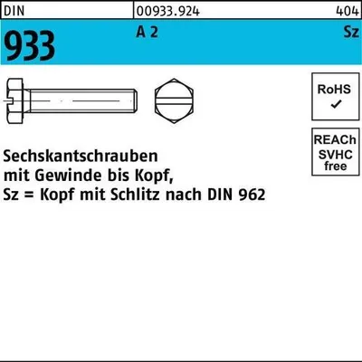 Produktbild von Reyher  Sechskantschrauben DIN 933 A 2 M 4x6 -Sz A 2 (100 Stück)