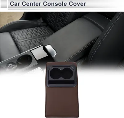 Produktbild von Auto Mittelkonsole Abdeckung Auto Armlehnenabdeckung mit Becherhalter 13,39"x7,48"x2,95" Dunkelbraun Schwarz Nappaleder