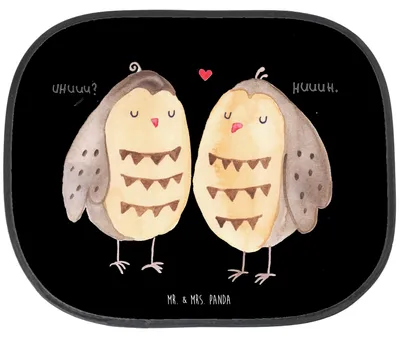 Produktbild von Mr. & Mrs. Panda Sonnenblende Auto Eulen Liebe - Schwarz - Geschenk, autofenster sonnenschutz, Spruch, Owl, für, Eule, Fenster, Hitzeschutz