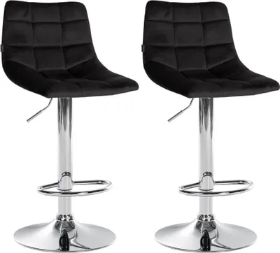 Immagine prodotto di set di 2 sgabelli da bar - Sgabelli da cucina - Seduta regolabile per un comfort ottimale | Colore: Nero | Colore base: Cromo