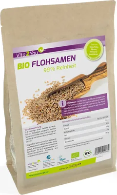 Produktbild von Vita2You Flohsamen 99% Reinheit - 1000g Zippbeutel - indische Flohsamen