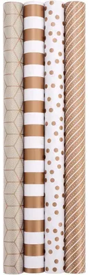 Productafbeelding van Cadeaupapier, 4 rollen, 44 cm x 3 meter, gestreept/gestippeld, goud, voor verjaardagen en feestjes