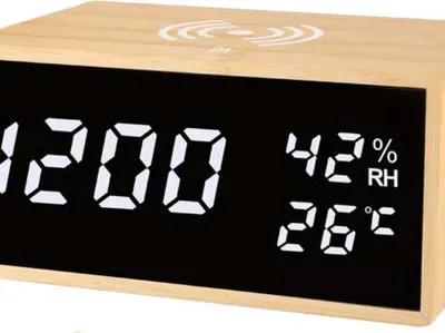 Immagine prodotto di Lowell JD9533, Sveglia digitale, rettangolo, nero, legno, alimentazione/batteria, 5 V, 150 mm