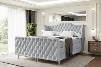 Produktbild von ALTDECOR Boxspringbett mit Holz Füßen, Matratze und Lattenrost, Topper, Fußteil, Polsterbett mit Bettkasten, Bett mit Stauraum H3- und H4- Matratze -VILA-FD-Z KING-200x200 - Grau Monolith