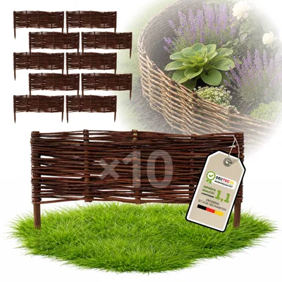 Immagine prodotto di Floranica 10 pezzi Recinzione in vimini 20 cm x 60 cm – Staccionata da giardino intrecciata Palizzata Recinzione naturale Bordo aiuola