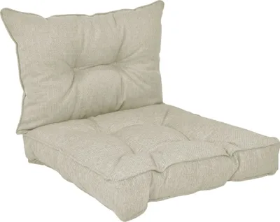 A beige lounge cushion set, consisting of a seat cushion and a back cushion, is displayed against a white background.