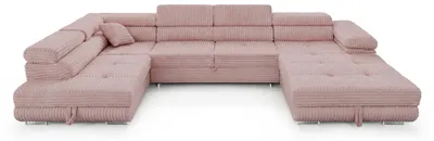 Produktbild von Wohnlandschaft Cordo U-Form XXL 345 cm Schlaffunktion 2 Bettkästen Breitcord Altrosa Links