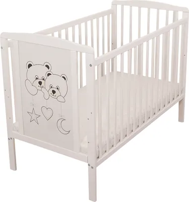Produktbild von Kinderbett Kleinkindbett Babybett BELLO - inkl. Matratze drei herausnehmbaren Latten 3 fach höhenverstellbar Massivholz 60x120cm Weiß