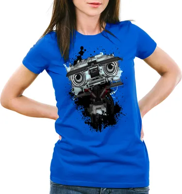 Produktbild von style3 Nummer 5 Damen T-Shirt johnny fünf roboter short circuit, Farbe:Blau, Größe:S