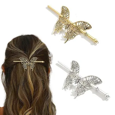 Produktbild von 2 Metall Haarspangen Schmetterling Muster für Damen