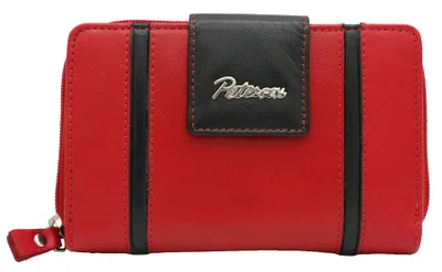 Produktbild von Peterson | Elegante Damenbrieftasche, aus Naturleder, mit Druckknopf und Reißverschluss, Schwarz, Rot, 15.5x10 cm