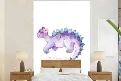 Produktbild von MuchoWow® Fototapete für Wohnzimmer oder Schlafzimmer Wandtapete Vinyl Motivtapete Dinosaurier  - Tapete Kinderzimmer - Zitat - Mädchen - Kinder - Rosa - Kind - 160x240 cm - Kindertapete - Vinyltapete