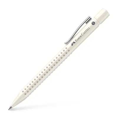 A white mechanical pencil on a white background.