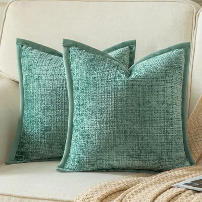Zdjęcie produktu dla Zestaw 2 poszewek na poduszki, kolor turkusowy, 60x60 cm, materiał: welur, dekoracyjne poszewki