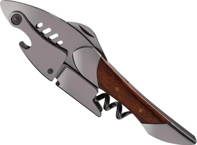 Produktbild von Flaschenöffner, Weinflaschenöffner, robuster Edelstahl, Mahagonigriff, Hai-Design, ein perfektes Geschenk für Kellner, Barkeeper und Sommeliers.
