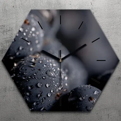 Produktbild von Uhr hexagonal 40 cm Glas Geräuschlos schwarze Zeiger - Beeren und Trauben